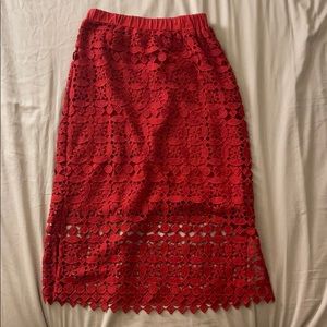 Anthropologie Red Eyelet MIDI Skirt XS